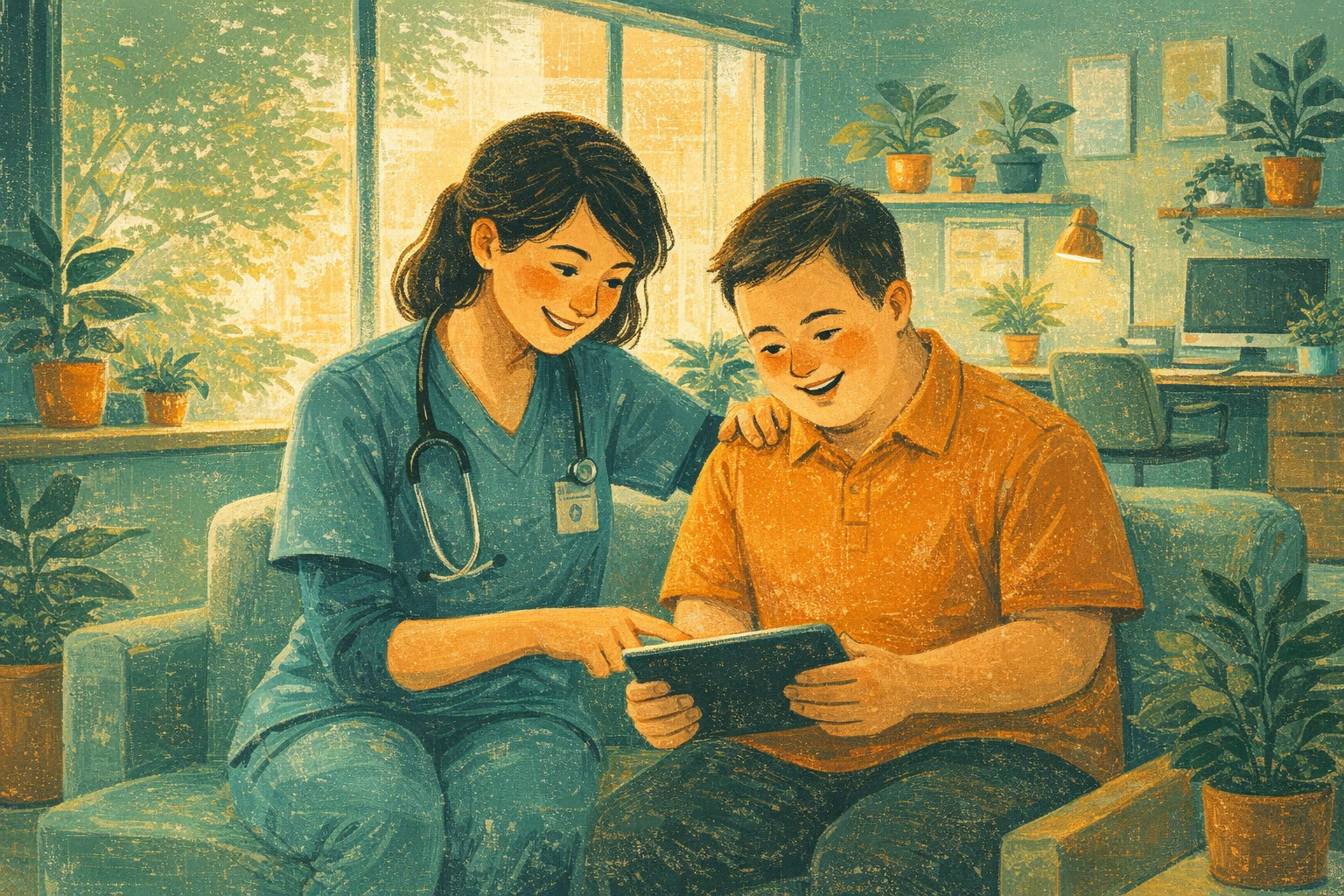 Healthcare professionals using technology